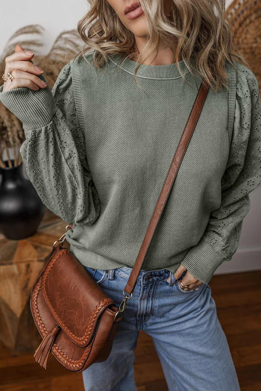 Casual Textured Patchwork Round Neck Sweatshirt Sweatshirts & Hoodies JT's Designer Fashion