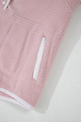 Fushia Stand Neck Half Button Zip Pocket Plush Sweatshirt Sweatshirts & Hoodies JT's Designer Fashion