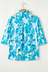 Green Floral Frilled Collar Three Quarters Sleeve Elegant Shirt Blouses & Shirts JT's Designer Fashion