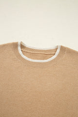 Tan Leopard Bow Decor Split Cuff Contrast Trim Sweater Sweaters JT's Designer Fashion