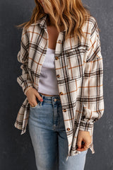 White Oversized Plaid Pattern Shacket with Slits Plaid Shackets JT's Designer Fashion