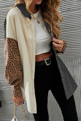 Gray Color Block Leopard Patched Corduroy Shacket Jackets JT's Designer Fashion