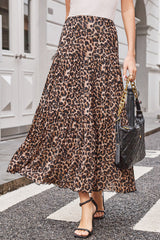 Brown Leopard Floral Reversible Ruffle Hem Maxi Skirt Skirts & Petticoat JT's Designer Fashion