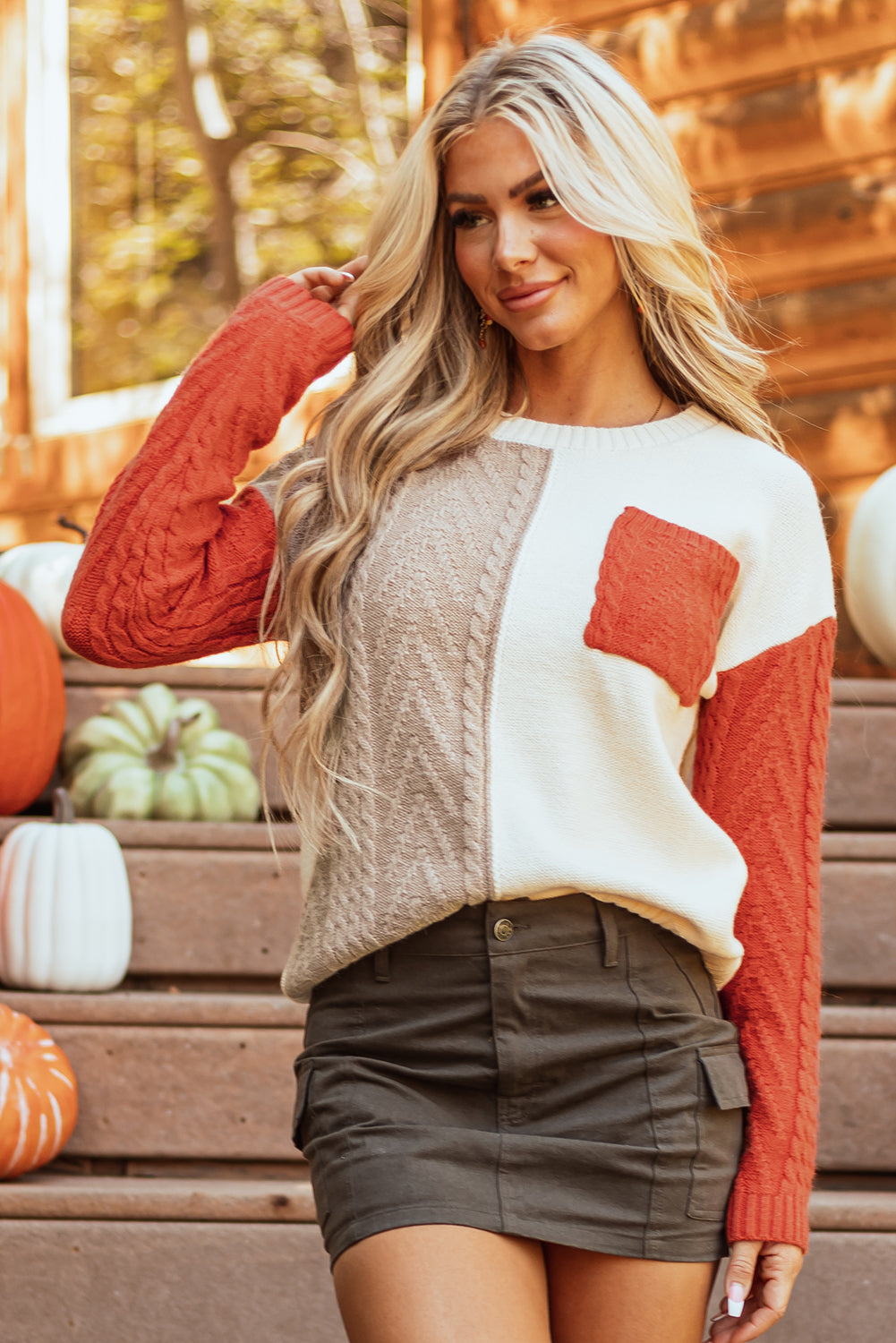 Gold Flame Colorblock Patched Pocket Drop Shoulder Sweater Sweaters JT's Designer Fashion