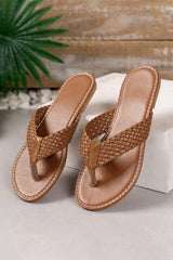 Chestnut Braided Strap Leather Flip Flop Slippers JT's Designer Fashion