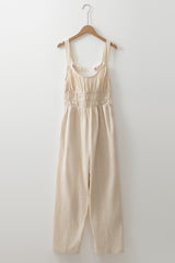 Beige Ruched High Waist Sleeveless Wide Leg Jumpsuit Jumpsuits & Rompers JT's Designer Fashion