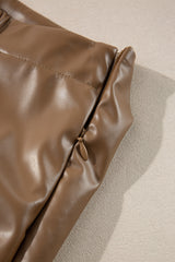 Coffee Bowknot Faux Leather Mini Skirt Skirts & Petticoat JT's Designer Fashion