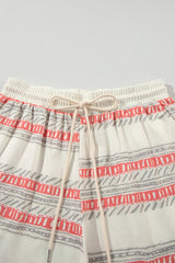 Beige Western Striped Print Casual Tank 2pcs Outfit Short Sets JT's Designer Fashion