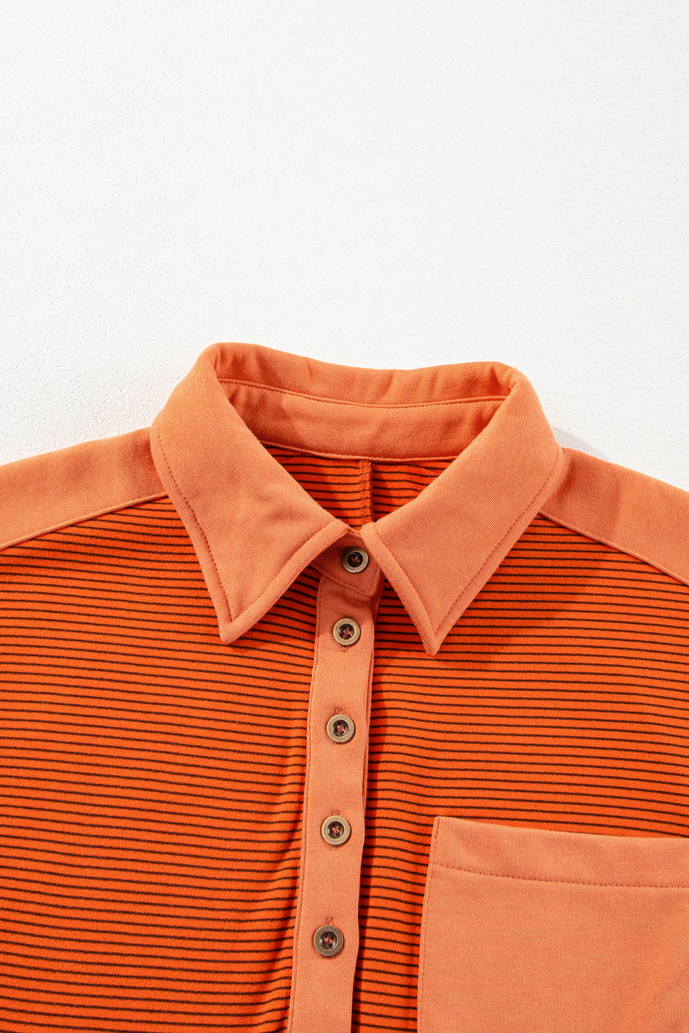 Orange Stripe Exposed Seam Henley Turn-down Neck Puff Sleeve Sweatshirt Sweatshirts & Hoodies JT's Designer Fashion
