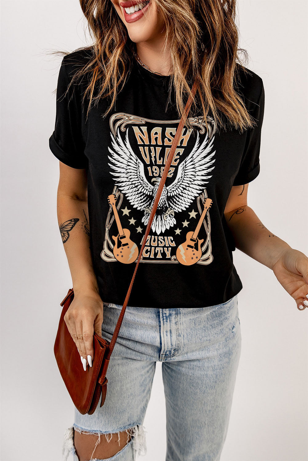Black Vintage NASHVILLE 1982 Music City Graphic Tee Graphic Tees JT's Designer Fashion