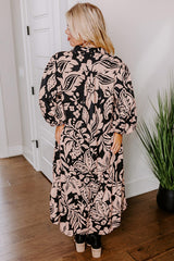 Black Plus Size Floral Printed Puff Sleeve Collared Maxi Dress Plus Size Maxi Dresses JT's Designer Fashion