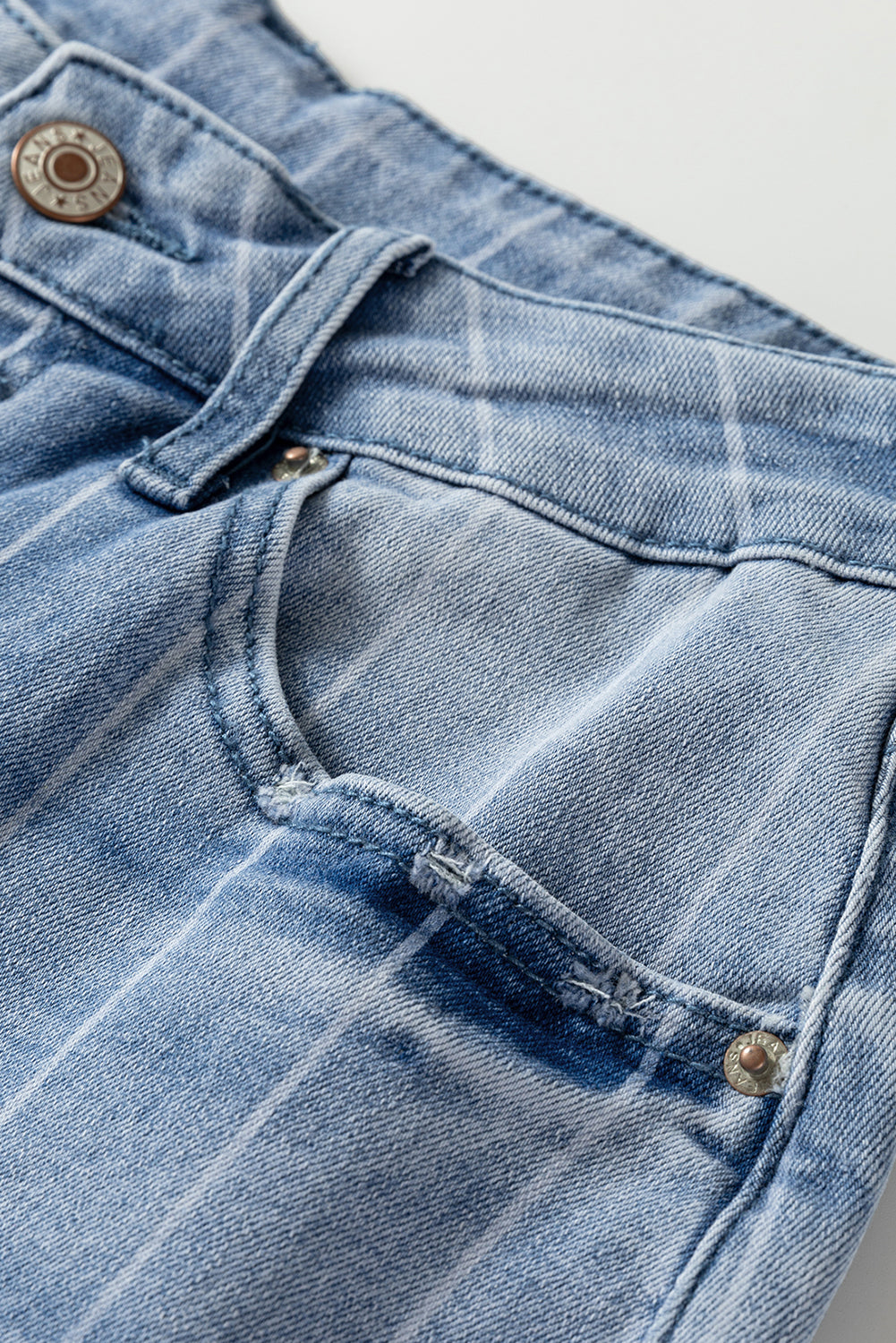 Beau Blue Multi Buttons Pinstripe Wide Leg Jeans Jeans JT's Designer Fashion