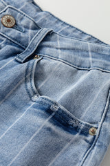 Beau Blue Multi Buttons Pinstripe Wide Leg Jeans Jeans JT's Designer Fashion