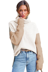 White Color Block Turtle Neck Drop Shoulder Knit Sweater Sweaters JT's Designer Fashion