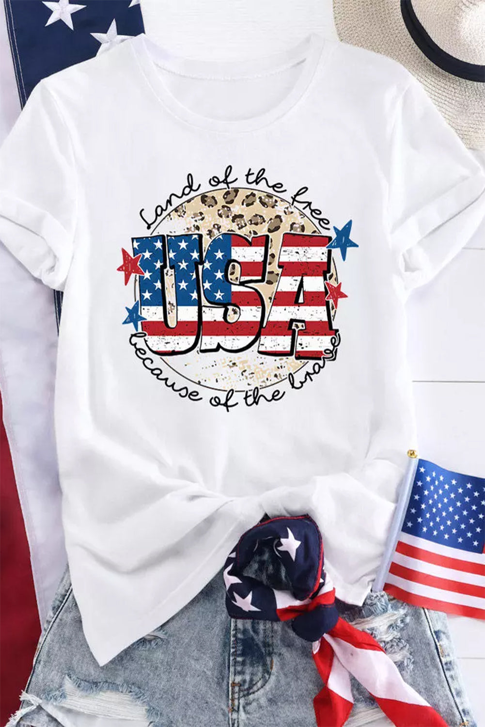 White USA Flag Slogan Graphic T-shirt Graphic Tees JT's Designer Fashion