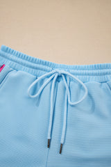 Beau Blue Striped Detail Flutter Sleeve Zipped Collar Short Set Short Sets JT's Designer Fashion