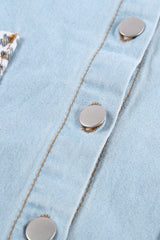 Sky Blue Contrast Leopard Denim Jacket Denim Jackets JT's Designer Fashion