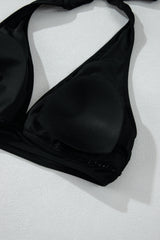 Black Sheer Mesh Edged Halter V Neck Push Up Bikini Bikinis JT's Designer Fashion