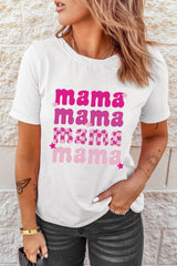 White Round Neck mama Graphic Casual Tee Graphic Tees JT's Designer Fashion