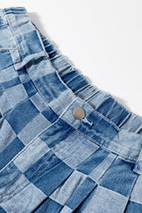 Dusk Blue Plus Size Checkered Seamed High Waist Wide Leg Jeans Plus Size Bottoms JT's Designer Fashion