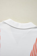 White Striped Color Block Collared V Neck Oversized Sweatshirt Sweatshirts & Hoodies JT's Designer Fashion