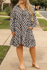 Apricot Geometric Print Collared V Neck Plus Size Mini Dress Plus Size Mini Dresses JT's Designer Fashion