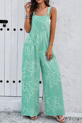 Moonlight Jade Printed Bib Wide Leg Overalls Jumpsuits & Rompers JT's Designer Fashion