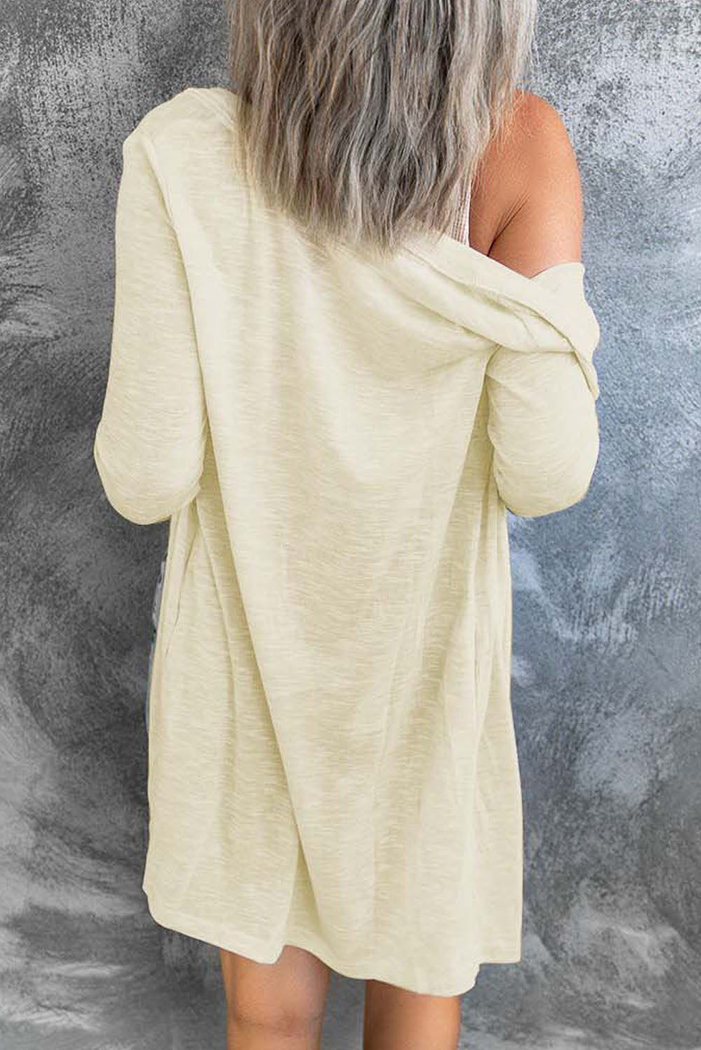 Beige Solid Color Open-Front Buttons Cardigan Sweaters & Cardigans JT's Designer Fashion