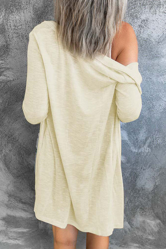 Beige Solid Color Open-Front Buttons Cardigan Sweaters & Cardigans JT's Designer Fashion