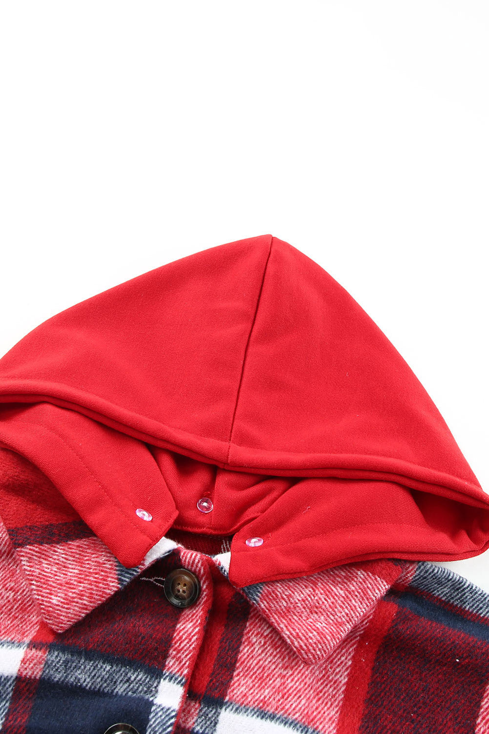 Fiery Red Hooded Plaid Button Front Shacket Plaid Shackets JT's Designer Fashion