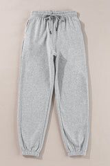 Light Grey Solid Color Fleece Lined Drawstring Waist Joggers Pants & Culotte JT's Designer Fashion