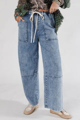 Ashleigh Blue Acid Wash Exposed Seam Drawstring Elastic Waistband Jeans Ashleigh Blue 75%Cotton+23%Polyester+2%Elastane Jeans JT's Designer Fashion
