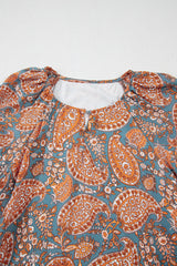 Orange Paisley Print Loose Fit Drawstring High Waist Mini Dress Mini Dresses JT's Designer Fashion