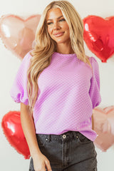 Phalaenopsis Solid Textured O Neck Puff Sleeve Blouse Blouses & Shirts JT's Designer Fashion