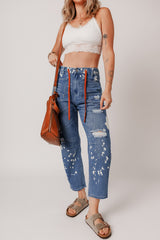Ashleigh Blue Ripped Splattering Paint Rope Waist Cropped Straight Jeans Jeans JT's Designer Fashion