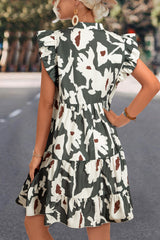 Floral Flutter Sleeve Buttons Ruffled Hem Mini Dress Mini Dresses JT's Designer Fashion