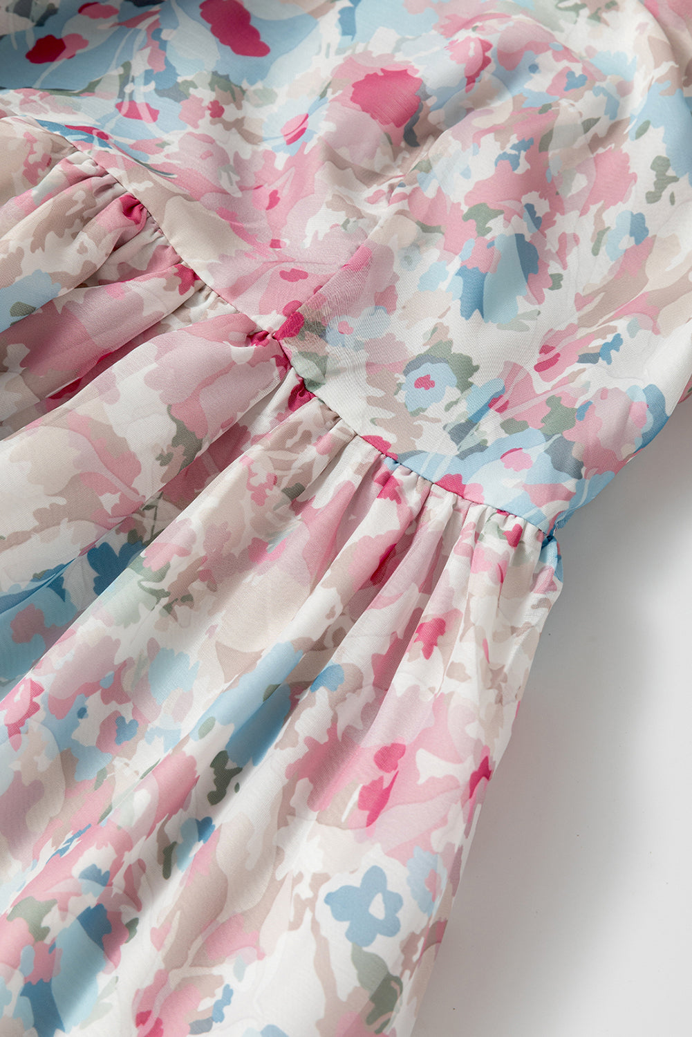 Pink Floral Puff Sleeve Square Neck Smock Ruffled Dress Floral Dresses JT's Designer Fashion