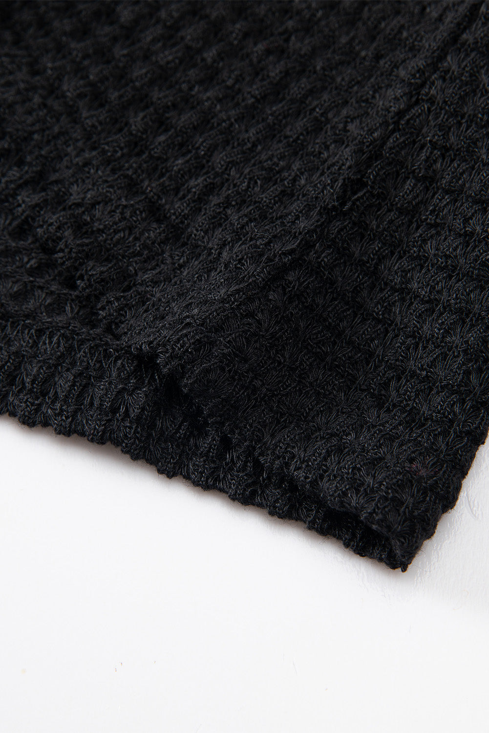 Black Waffle Knit Drop Shoulder Long Sleeve Top Long Sleeve Tops JT's Designer Fashion