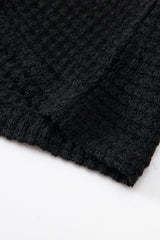 Black Waffle Knit Drop Shoulder Long Sleeve Top Long Sleeve Tops JT's Designer Fashion