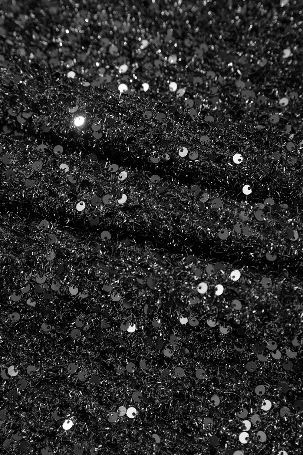 Color black Plus Size Bubble Sleeve V Neck Sequin Dress Plus Size Mini Dresses JT's Designer Fashion