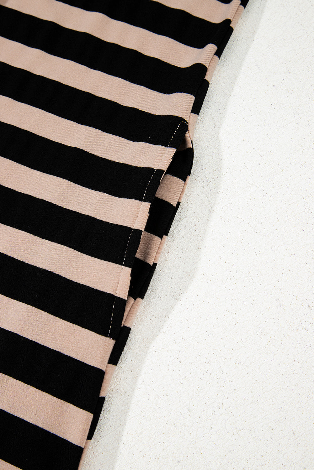 Black Stripe Casual Round Neck T-shirt Maxi Dress with Pockets T Shirt Dresses JT's Designer Fashion