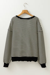 Black Stripe Loose Drop Shoulder Long Sleeve Top Long Sleeve Tops JT's Designer Fashion