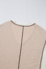 Parchment Crochet Detail Exposed Seam High Low Loose Top Long Sleeve Tops JT's Designer Fashion