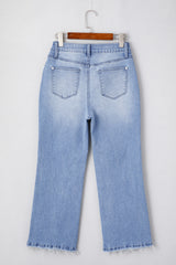 Beau Blue Mineral Wash Raw Hem High Waist Flared Jeans Jeans JT's Designer Fashion
