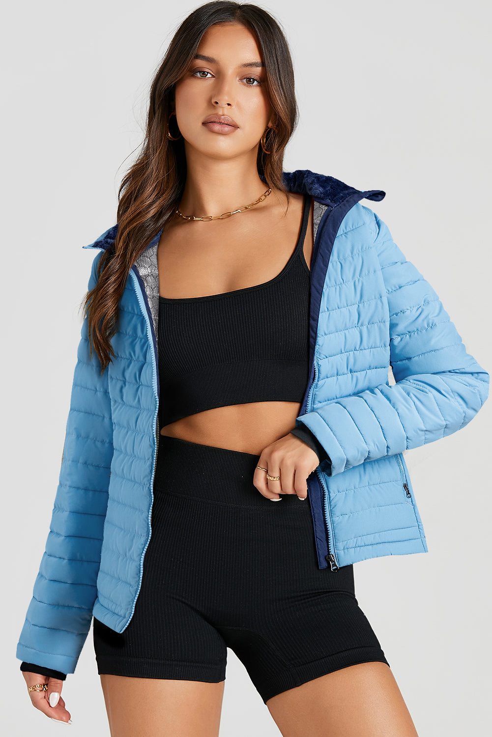 Myosotis Solid Color Quilted Zip-up Puffer Jacket Jackets JT's Designer Fashion