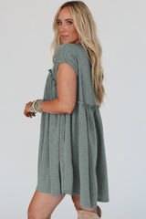 Mist Green Frilled Gathered Seam Round Neck T Shirt Dress T Shirt Dresses JT's Designer Fashion