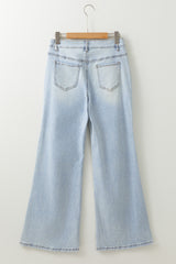 Beau Blue Light Wash Distressed High Waist Wide Leg Jeans Jeans JT's Designer Fashion