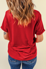 Red American Flag Inspired Sequined Pattern Crewneck Tee Graphic Tees JT's Designer Fashion