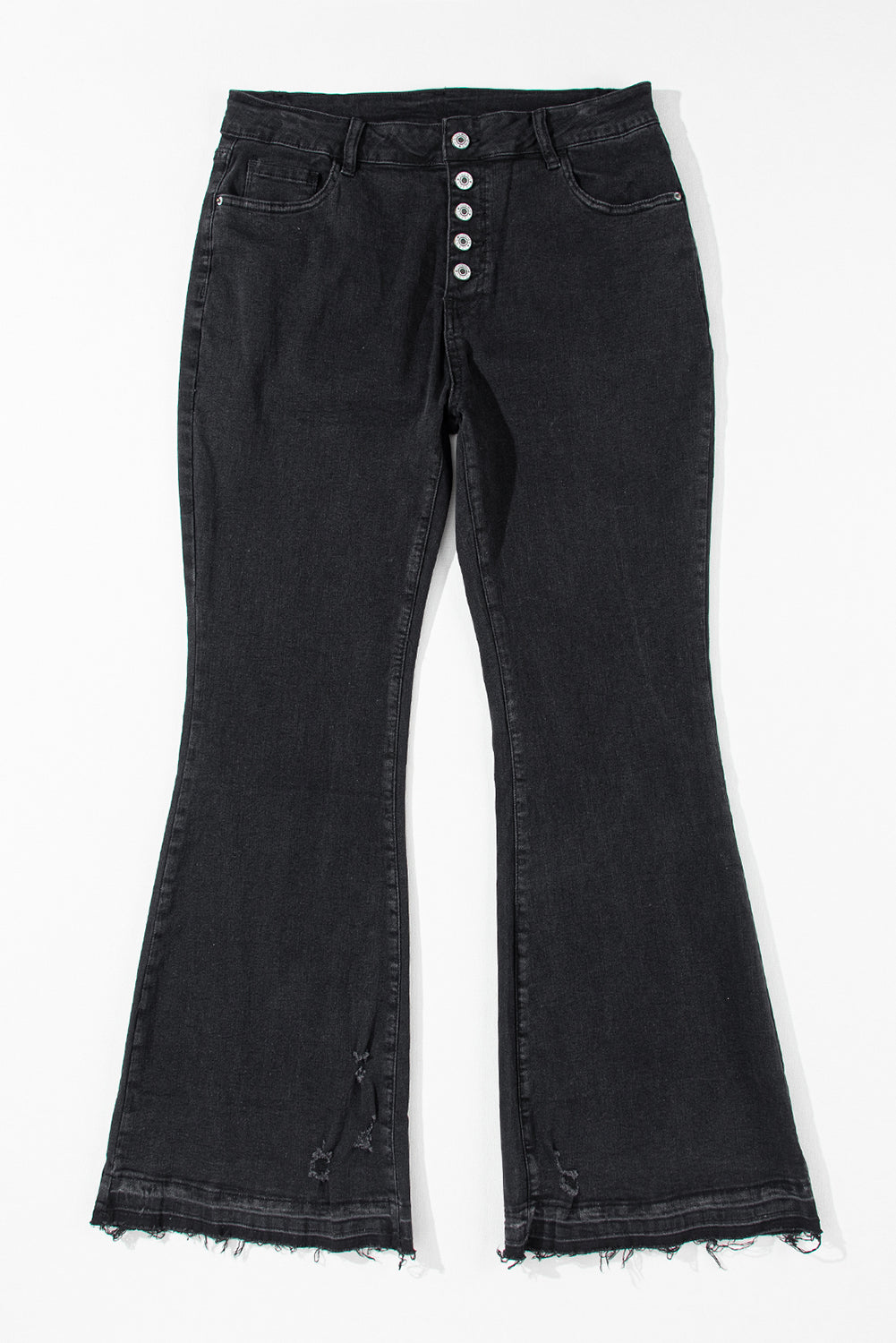 Black High Waist Button Front Flare Jeans Jeans JT's Designer Fashion