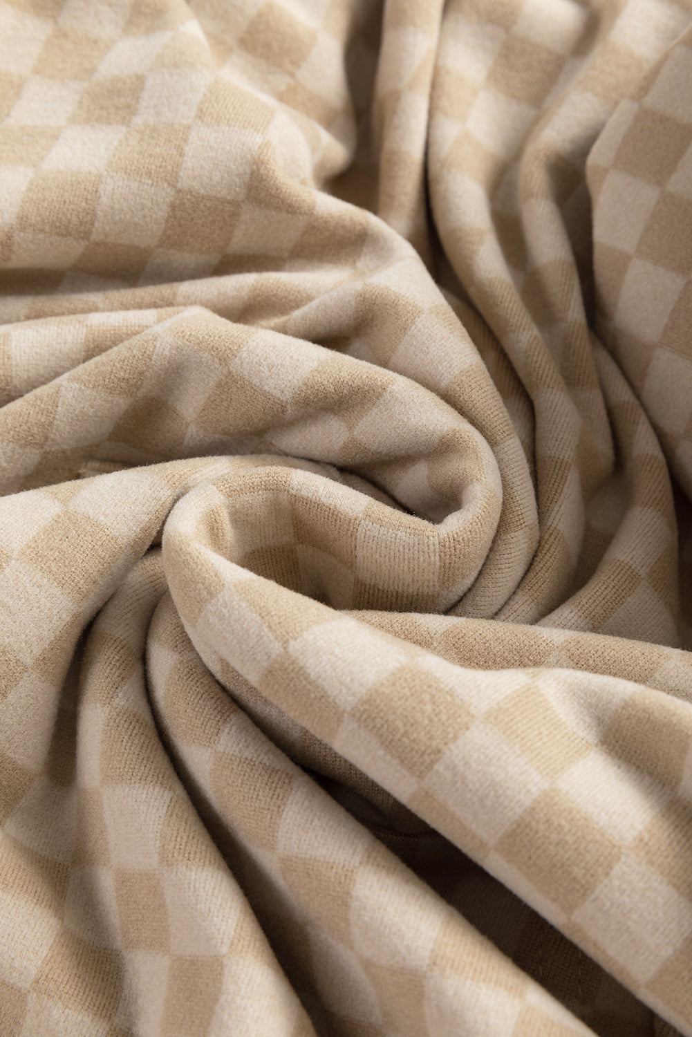 Khaki Checkered Print Kangaroo Pocket Drawstring Hoodie Sweatshirts & Hoodies JT's Designer Fashion